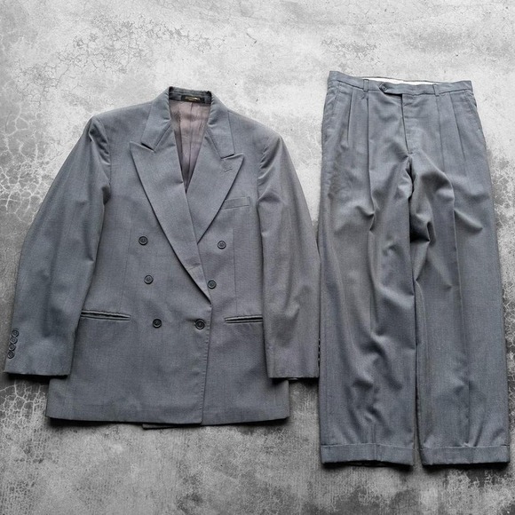 American Vintage Other - Vintage Milano Grey Double Breasted Houndstooth plaid full suit jacket and pants